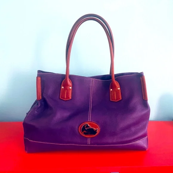 RARE vintage Dooney Bourke Large Purple Leather Tortoise Logo Tote